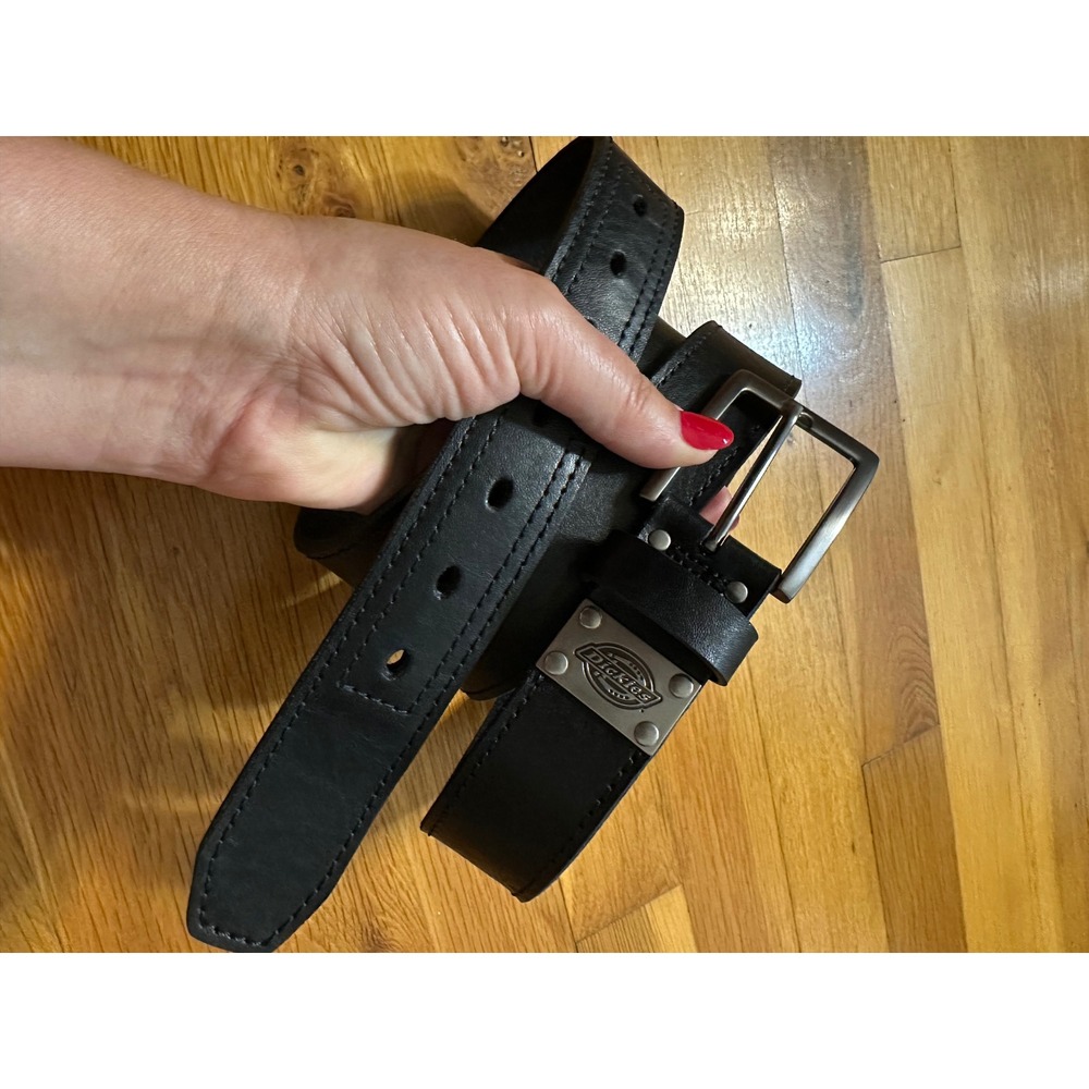 Dickies Mens Black Leather Belt 3X 50-52 Workwear Logo‎ Plate 17DI020043 New